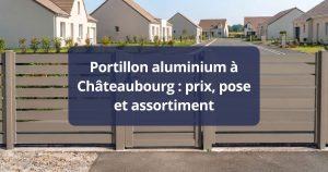 Portillon aluminium assorti au portail, ouvert de face, poignée et serrure visibles, à Châteaubourg