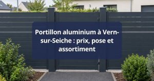 Portillon aluminium assorti au portail, ouvert de face, poignée et serrure visibles, à Vern-sur-Seiche
