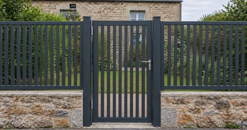 Portillon aluminium posé à Vitré, jeux réguliers dans la clôture