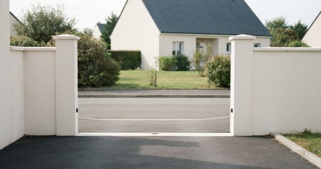 Entrée sans portail à Acigné, piliers finis avant métré