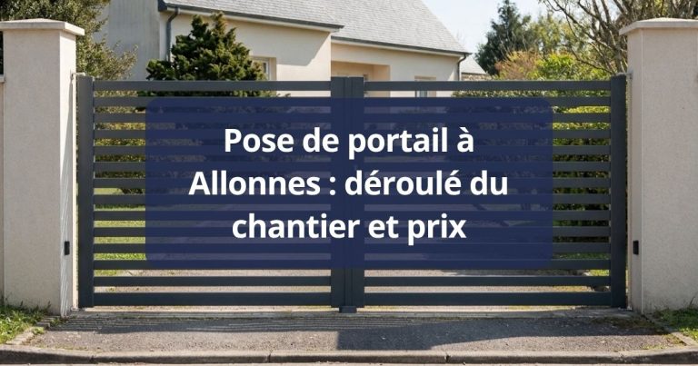 Portail battant aluminium neuf en cours d’ouverture après sa mise en service, à Allonnes