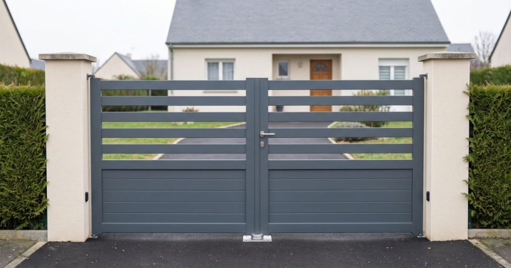 Portail battant aluminium anthracite posé à Avrillé par Kalio Menuiserie