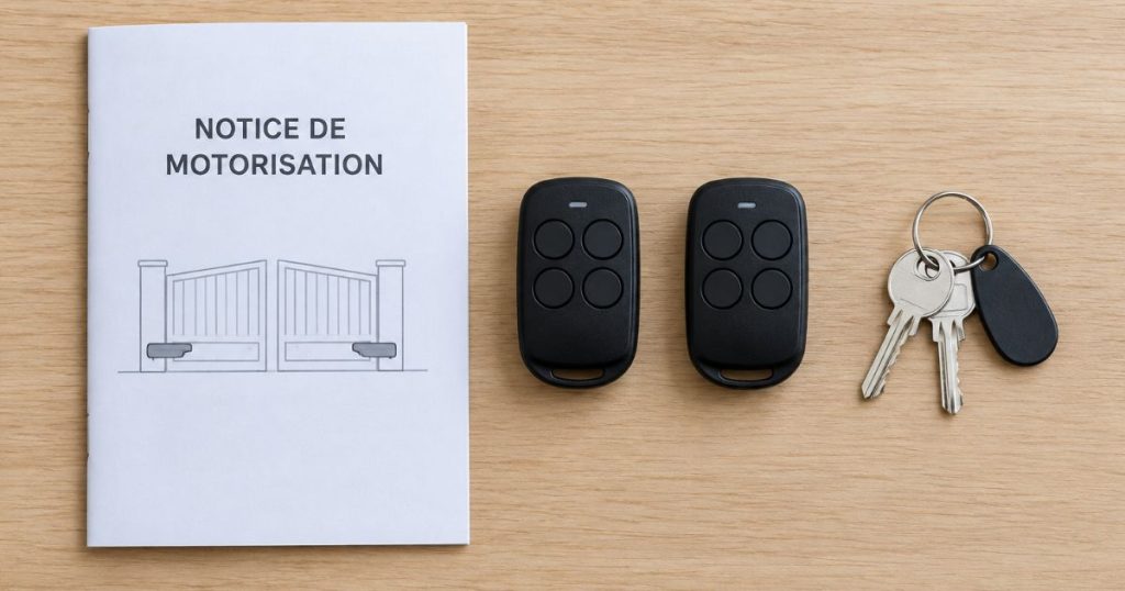 Remise des télécommandes et de la notice après pose de portail au Genest-Saint-Isle, par Kalio Menuiserie