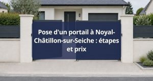 Poseur Kalio Menuiserie relevant au mètre laser l’entre-axe de deux piliers finis, à Noyal-Châtillon-sur-Seiche