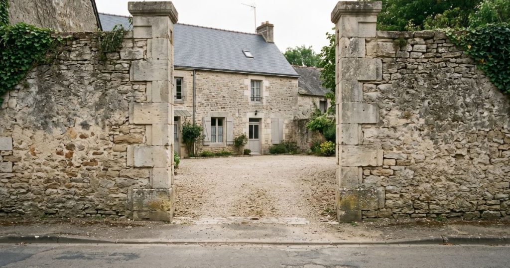 Ouverture charretière maçonnée avant pose de portail à Sablé-sur-Sarthe, jambages anciens