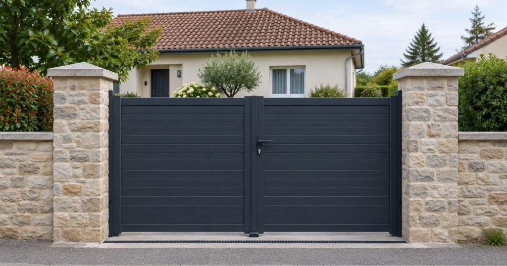 Prix d’un portail à Martigné-sur-Mayenne, portail battant anthracite fermé entre ses piliers
