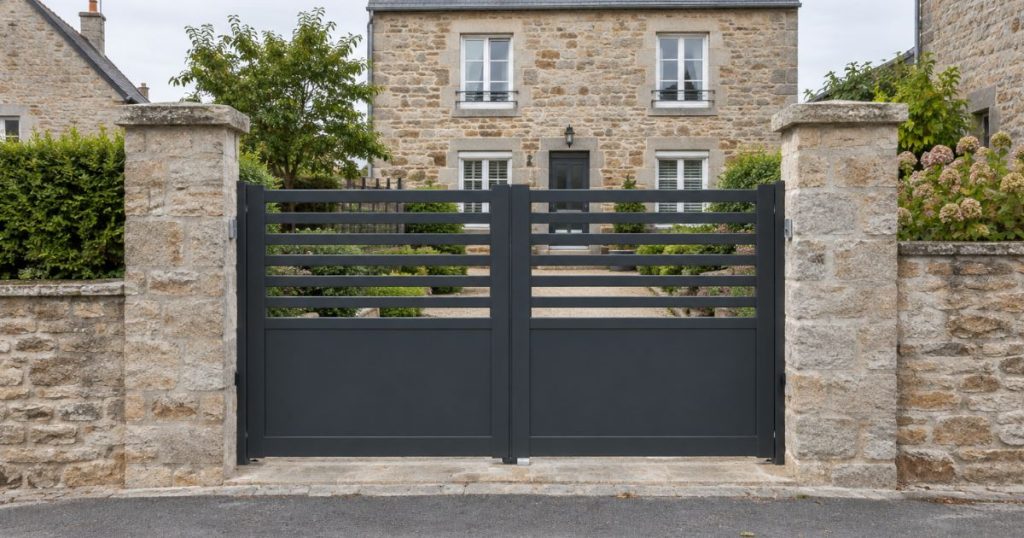Portail battant aluminium anthracite posé à Chailland