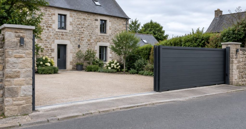 Portail coulissant aluminium ouvert à Chailland