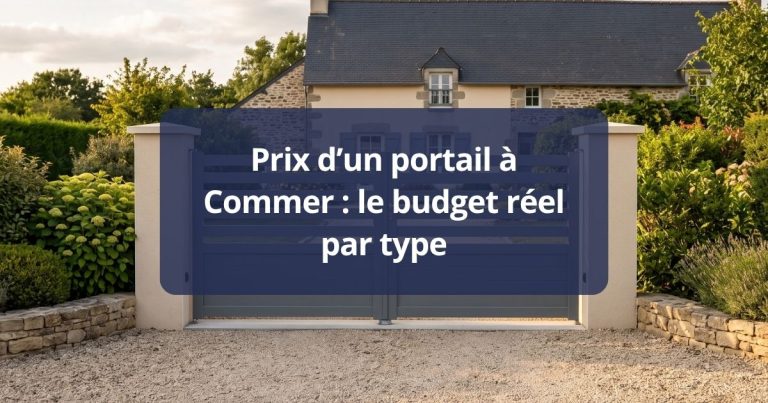 Portail battant aluminium neuf et sa clôture assortie sur une entrée de bourg, à Commer
