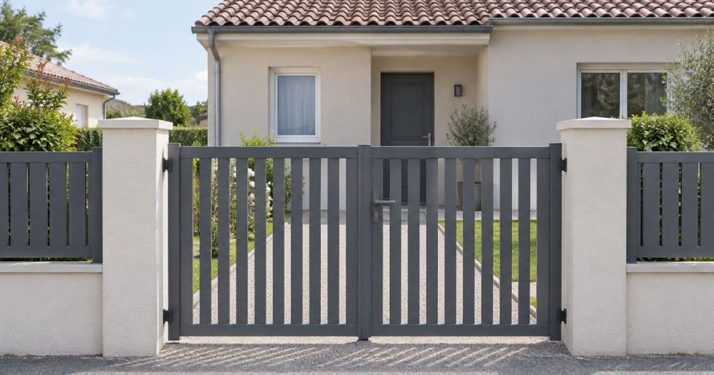 Prix d’un portail à Louverné, portail battant ajouré sans motorisation vu depuis la rue