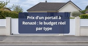 Portail battant aluminium anthracite fermé entre deux piliers, vu depuis la rue à Renazé