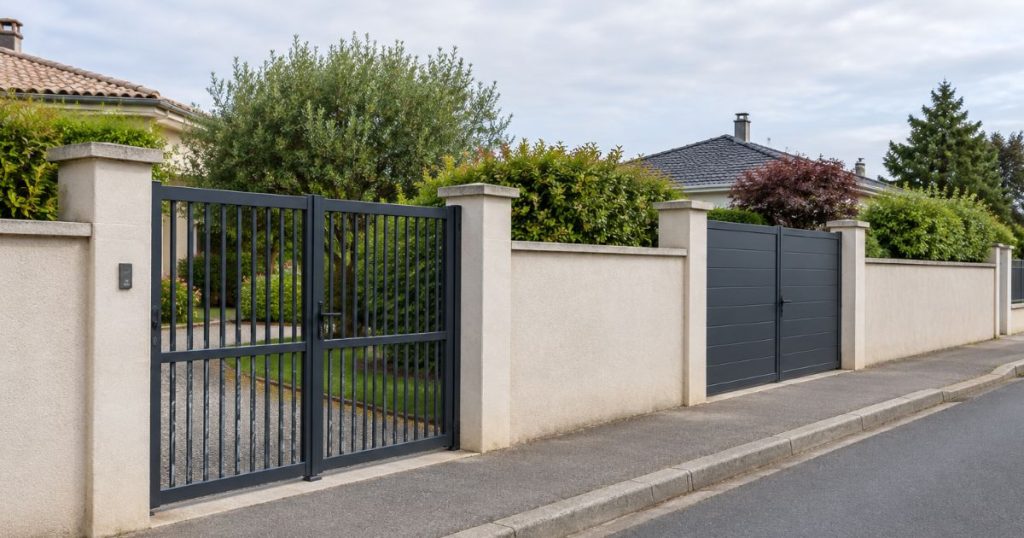 Deux remplissages de portail comparés sur deux entrées voisines à Renazé, par Kalio Menuiserie