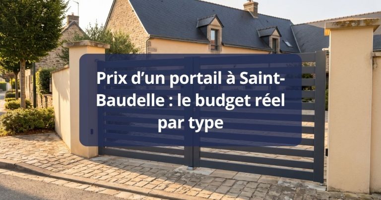 Portail battant aluminium terminé et fermé sur son entrée, à Saint-Baudelle