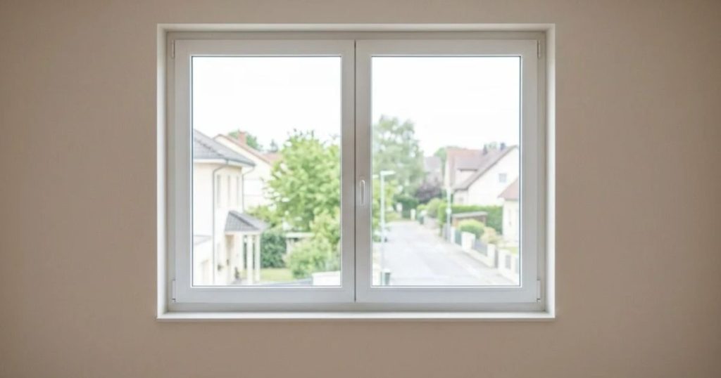 Fenêtre sur mesure installée et réglée dans une pièce de vie vide