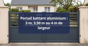 Portail battant aluminium à deux vantaux fermé entre ses piliers, vu de face depuis la rue