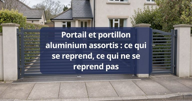 Portail et portillon aluminium de même teinte posés sur la même limite de propriété